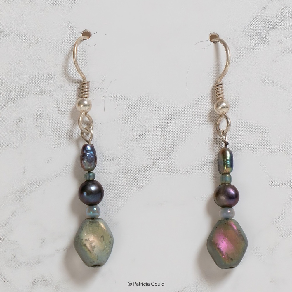 New - EA20 - Handmade Earrings - Czech glass, Fresh water pearls, one of a kind